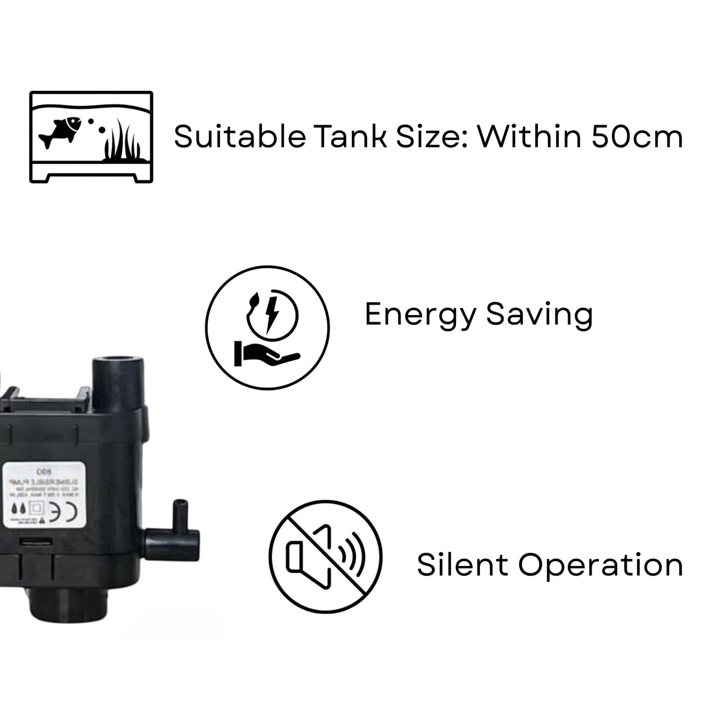 S0B0 WP-890 Submersible Water Pump for Aquarium Fish Tank | Compact Design | Suitable for Freshwater and Saltwater Aquarium | Power: 3W| F.Max: 400L/H | Original from Tunai Store