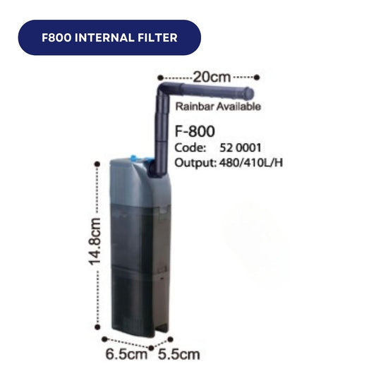 TUNAI Dophin F800 Internal Filter for Aquarium Fish Tank | Completely Submersible Motor | Output: 400/360 L/H | Suitable for Fish Tank Size 80L