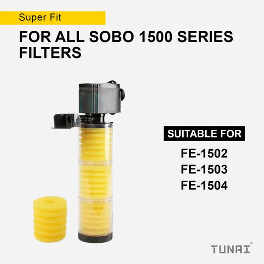 TUNAI Replacement Spiral Cylindrical Shape Sponges for S0B0 FE-1502, S0B0 FE-1503 & S0B0 FE-1504 Cartridge Type Filters | Yellow, Pack of 5