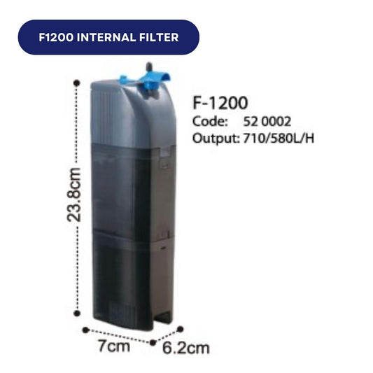 Dophin F1200 Internal Filter for Aquarium Fish Tank | Completely Submersible Motor | Output: 580/500 L/H | Suitable for Fish Tank Size 120L | (Original from Tunai Store)