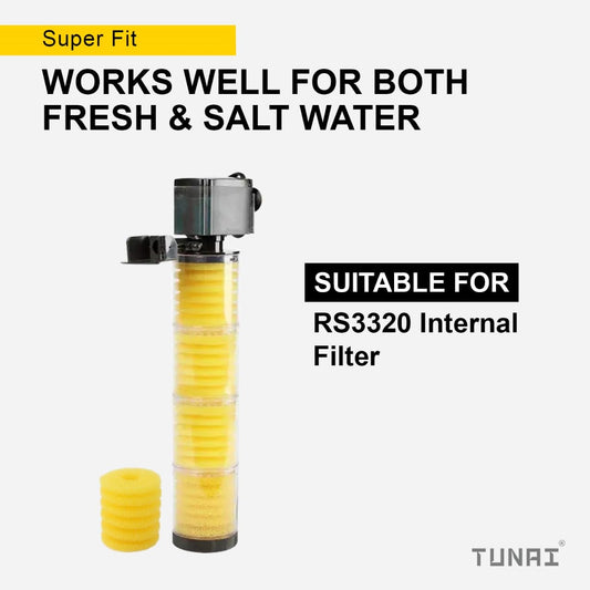TUNAI Replacement Spiral Cylindrical Shape Sponges for RS- Electrical 3320 Cartridge Type Filters | Yellow, Pack of 5| 7x6x7cm