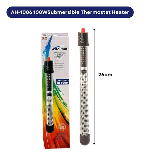 Dophin AH-1006 100W Submersible Thermostat Heater for Aquarium Fish Tank| Preset Temperature | Fully Submersible | Suitable for Tank Size 100L | (Original from Tunai Store)