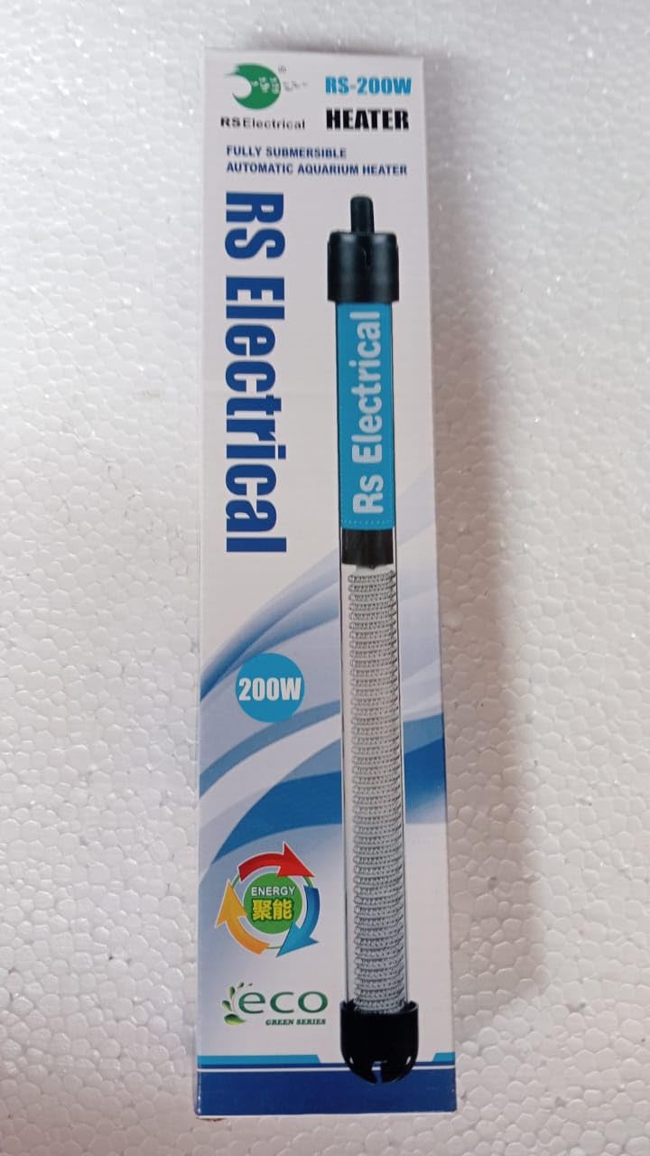 RS Electrical Fully Automatic 200 Watts High Glass Aquarium Heater with Standby Light Indicator and auto on/Off Facility Imported Tank