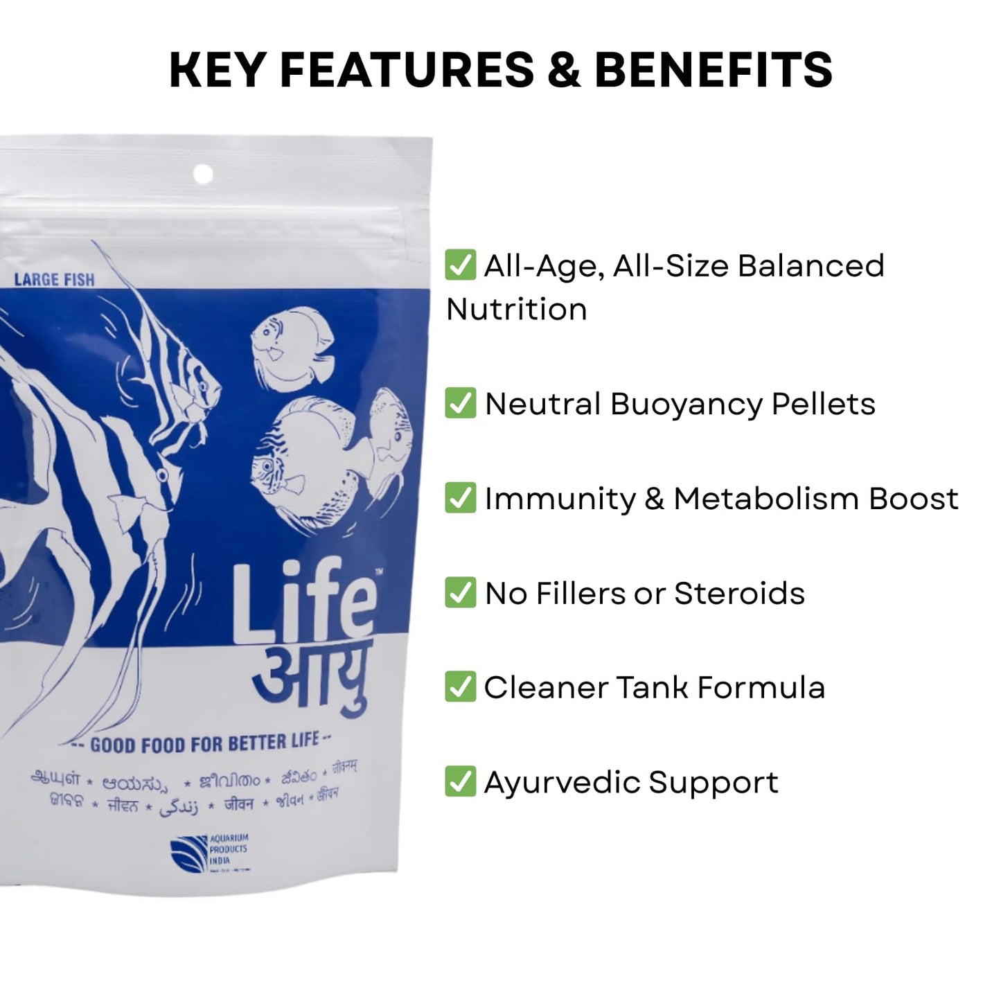 Life AAYU Neutral Fish Food | Ayurvedic Daily Diet for All Fish Sizes | Fresh from 7pets Store (Large, 100gms)