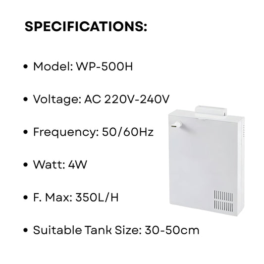 S0B0 WP-500H Back Hanging Internal Filter for Aquarium Fish Tank | Mechanical, Chemical and Biological Filtration | Power: 4W | F.Max: 350L/H | Suitable for 30-50cm Tank | Original from Tunai Store