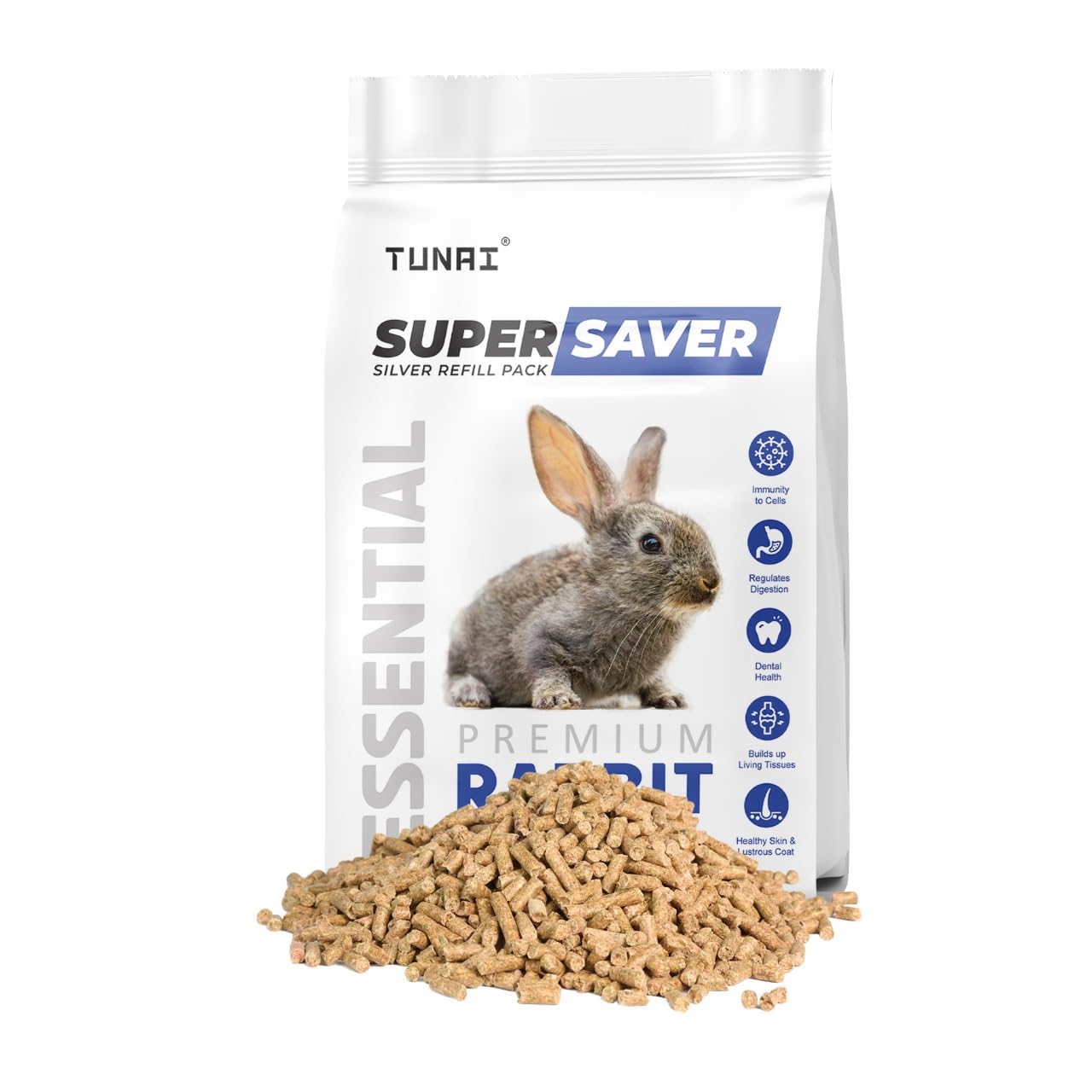 Tunai Super Saver Rabbit Food Silver Pack | 1.5Kg | Medium Pellets - Has DHA Omega 3&6 for Better Skin Coat, and Easy Digestion