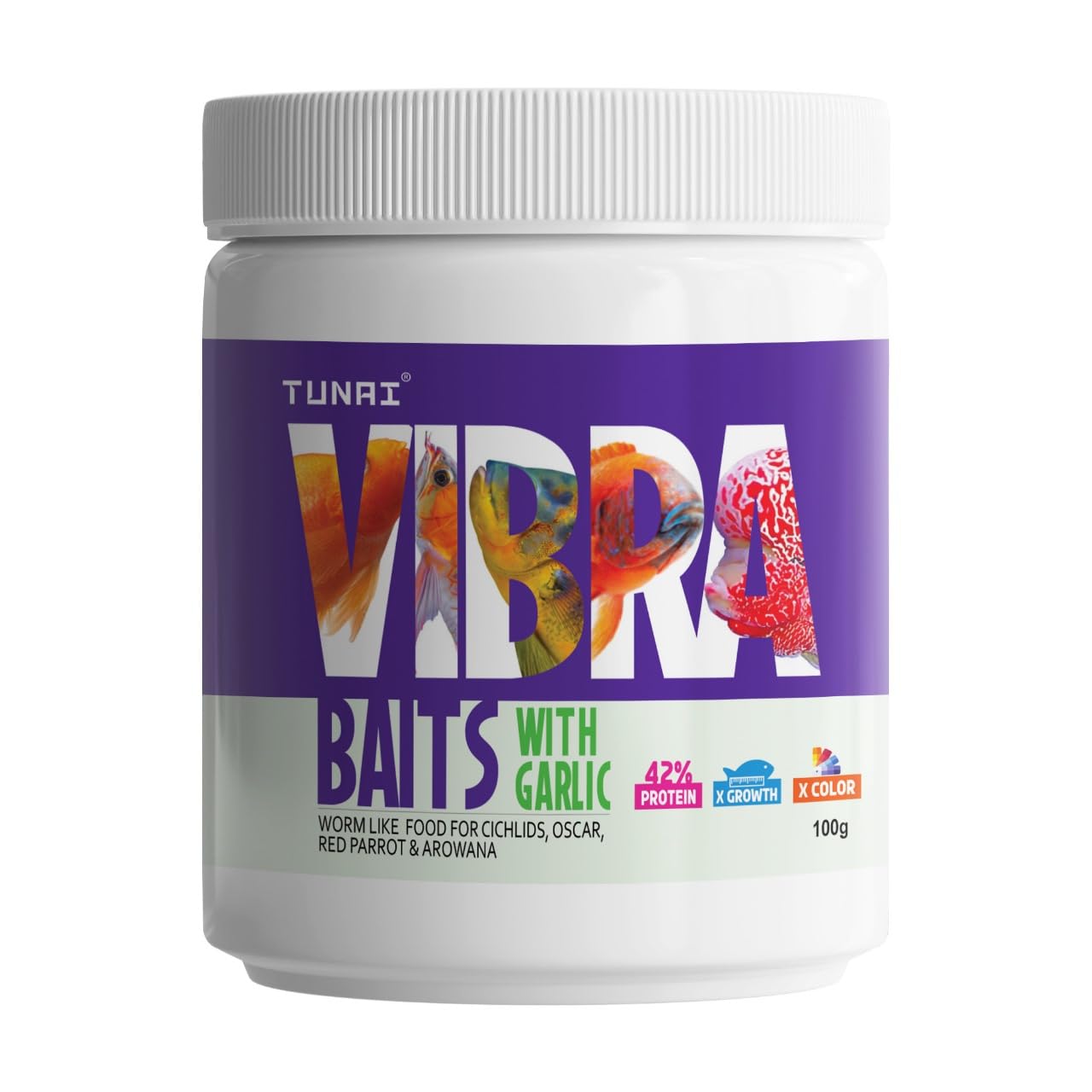 TUNAI VIBRA Bait Fish Food for Gold Fish, Angel Fish, Discus, Cichlids, Oscar, Red Parrot, Flower Horn, Arowana & Other Tropical Fishes (100g, Vibra Baits)