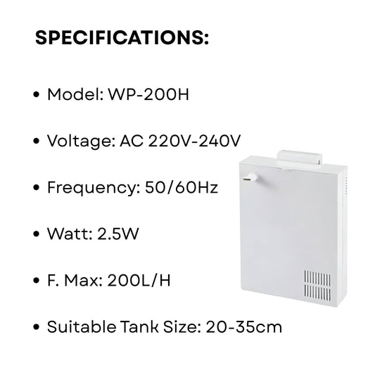 S0B0 WP-200H Back Hanging Internal Filter for Aquarium Fish Tank | Mechanical, Chemical and Biological Filtration | Power: 2.5W | F.Max: 200L/H | Suitable for 25-35cm Tank | Original from Tunai Store