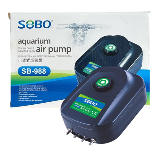 S0B0 SB-988 Air Pump for Aquarium Fish Tank | Minimal Noise Output and Vibration | 4-Way Air Pump | Adjustable Flow Rate | Power: 12W | F.Max: 4 x 4L/min | Original from Tunai Store