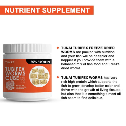 TUNAI Tubifex Worms Cube Blocks Fish Food for BARBELS, Catfish, DANIOS, Discus, GOURAMIS, Tetra and Turtles (50g - Tubifex Freeze Dried Worms)