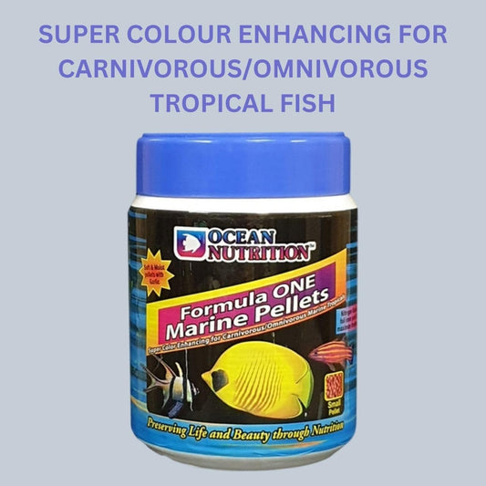 ON+ Formula One Marine Pellets Fish Food (Original from Tunai Store) | Super Color Enhancing for Carnivorous/Omnivorous Marine Tropical Fish (200gms, Small Pellets)