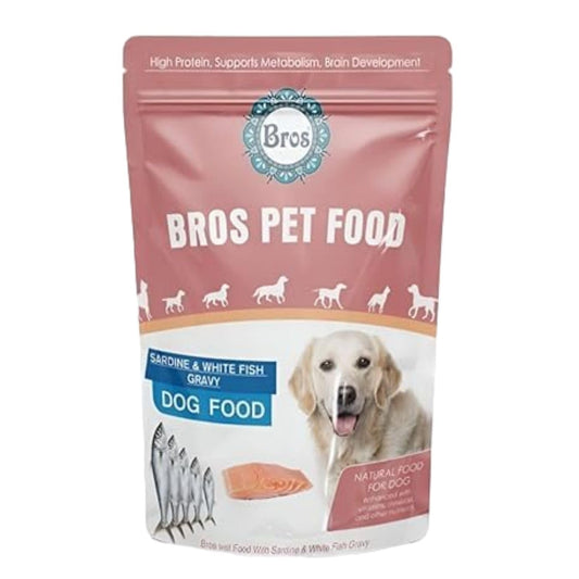 SF+ Bros Pet Dog Food | Pack of 12 | Natural Food for Dogs | Enhanced with Vitamins, Minerals and Other Nutrients (80gms, Sardines and White Fish)