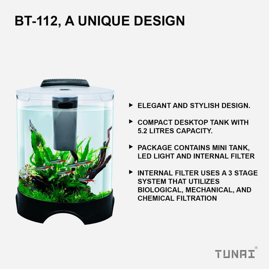 Tunai+ KW BT112 All-in-One DIY Aquarium Fish Tank Comes with Filter and Led Lights, 5.2 Ltrs Capacity Suitable for Small Fish Like Betta, Zebra, Guppy, Tetras & Others