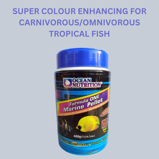 ON+ Formula One Marine Pellets Fish Food (Original from Tunai Store) | Super Color Enhancing for Carnivorous/Omnivorous Marine Tropical Fish (400gms, Small Pellets)