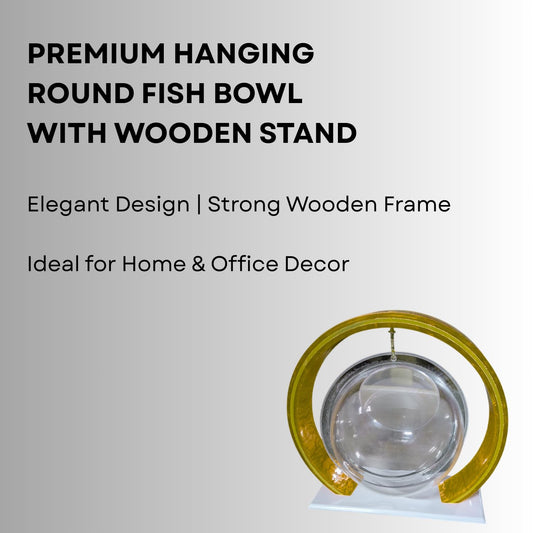 Double Bowl 6-inch Gold Round Fish Bowl – Standing & Hanging Decorative Aquarium for Home & Office | 2-in-1 Double Bowl Round Fish Tank