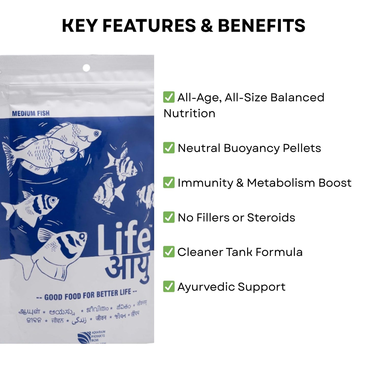 Life AAYU Neutral Fish Food | Ayurvedic Daily Diet for All Fish Sizes (Medium, 100gms)