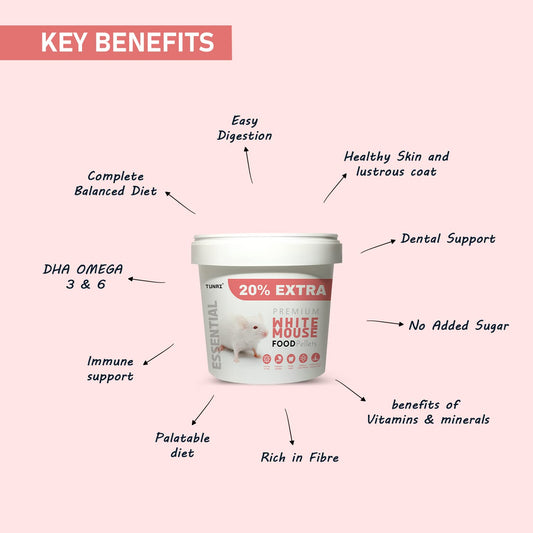 Tunai Rat Food |500g+20% Extra| Fortified with DHA Omega 3&6 and Vitamins for Better Skin Coat, and Easy Digestion, Suitable for All Lab Rats & White Mice