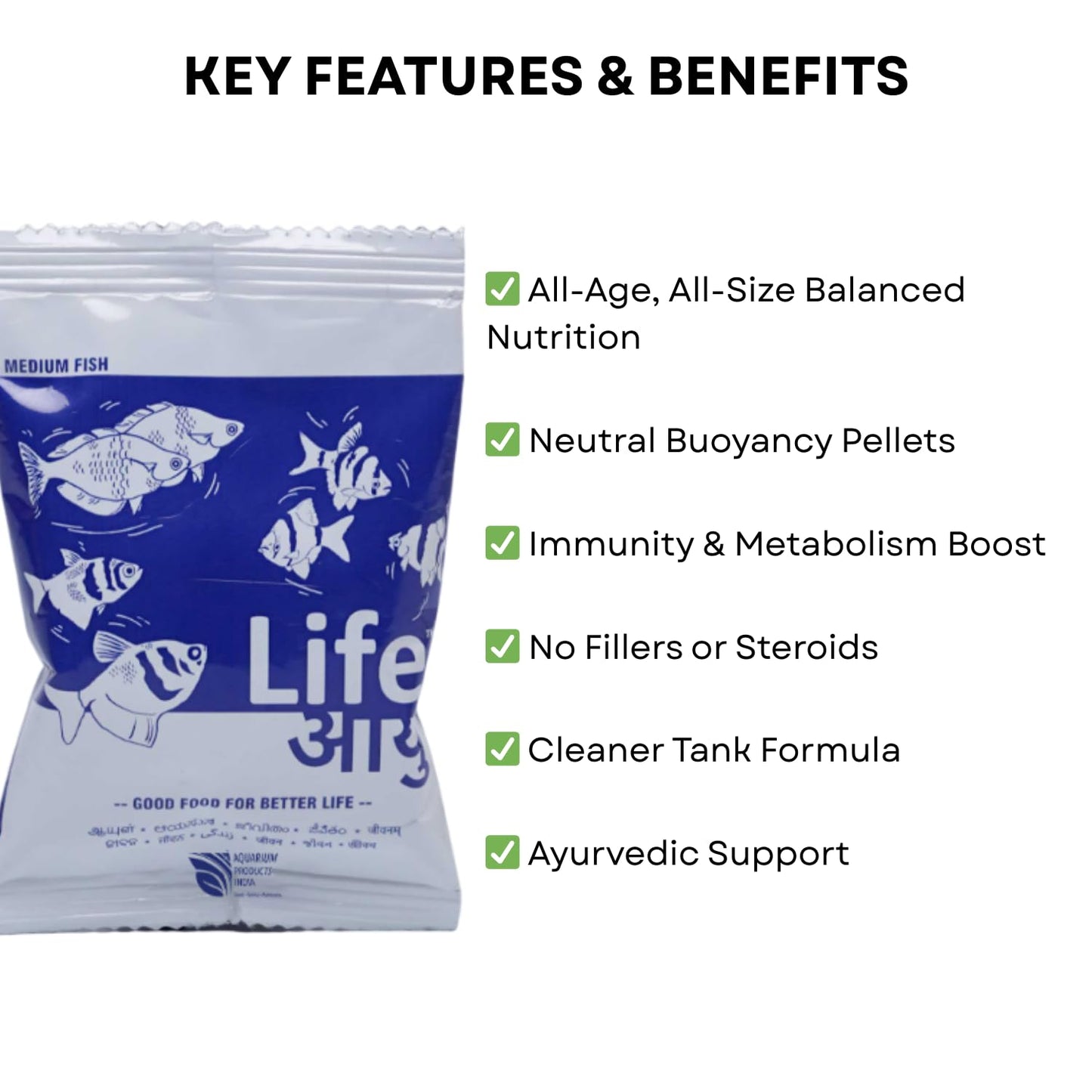 Life AAYU Neutral Fish Food (Pack of 2, 30g X 2) | Ayurvedic Daily Diet for All Fish Sizes | Fresh from 7pets Store (Medium, 30 GMS)