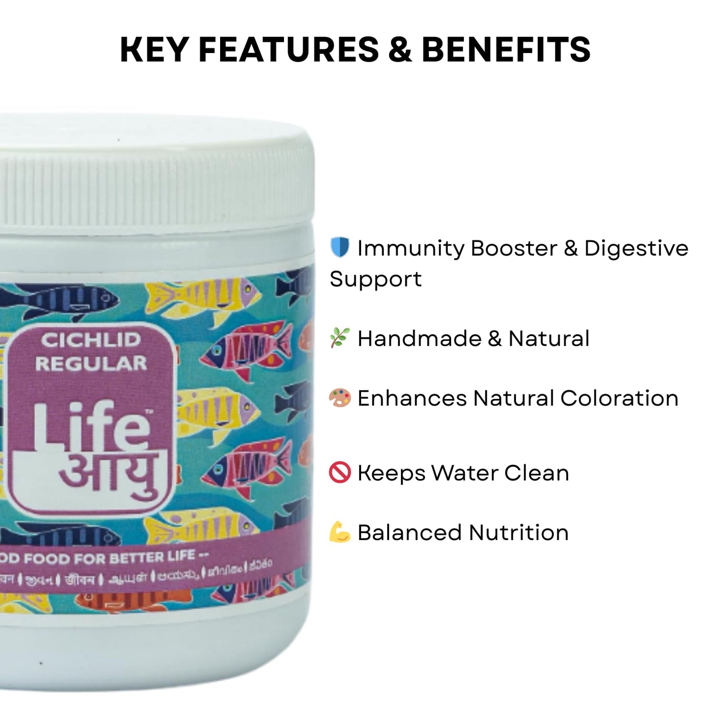 Life AAYU Cichlid Fish Food | Immunity Booster & Digestive Support | Ideal for All Cichlids Variants | (100 GMS, Regular)