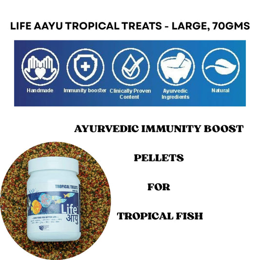 Life AAYU Tropical Treats Fish Food | Ayurvedic Immunity Boost with Spirulina, Moringa, Garlic & Color Enhancers | for All Tropical Fishes | (Large, 70gms)