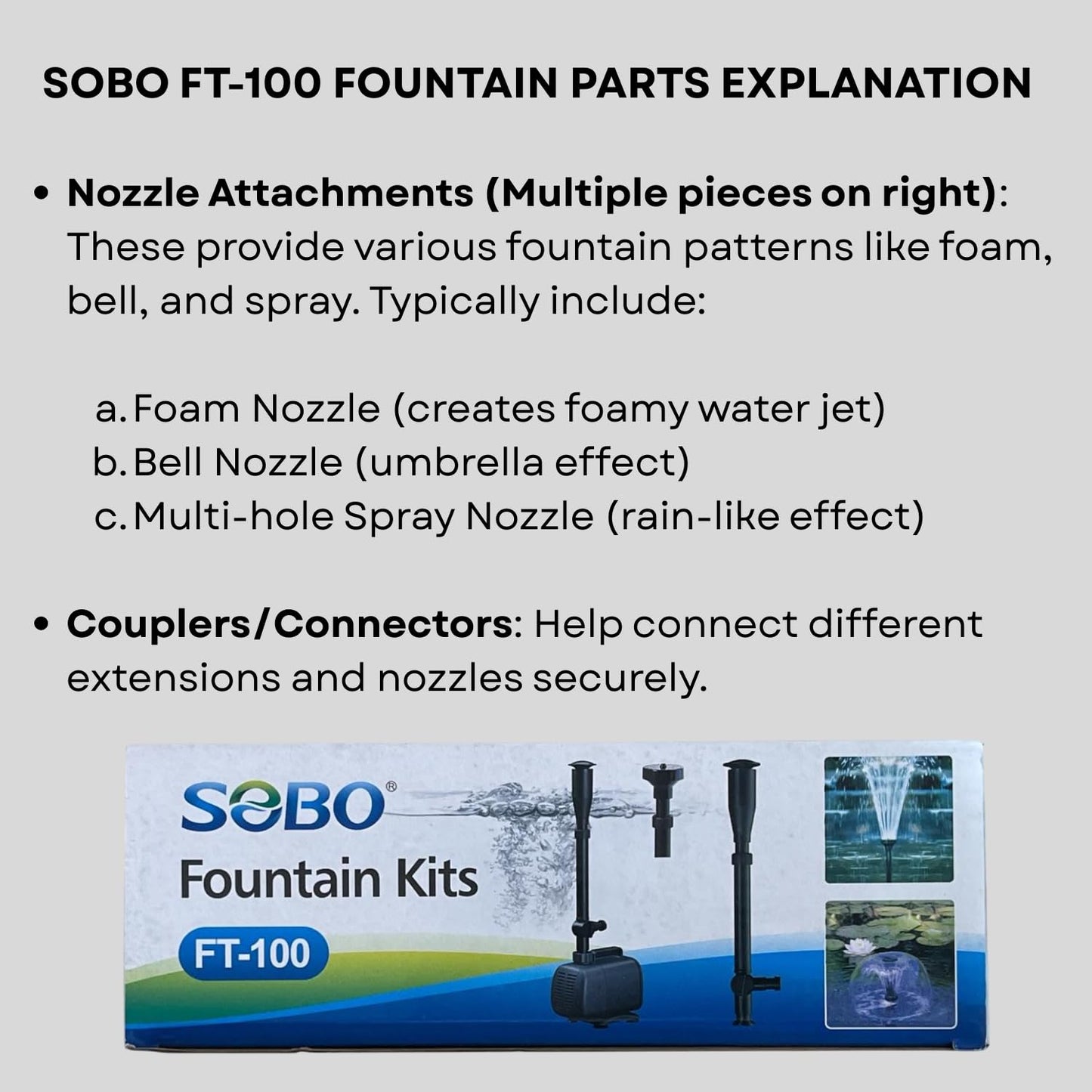 S0B0 FT-100 Water Fountain Kit for Aquarium | Extension Parts for Aquarium Water Fountain | No Water Pump Included | Original from Tunai Store