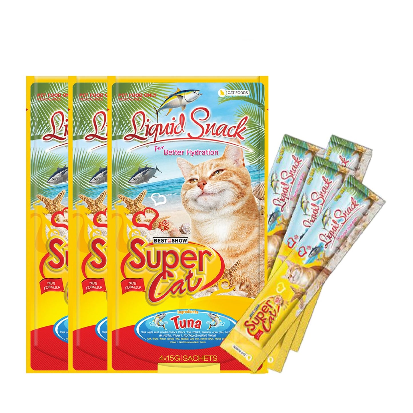 TUNAI SUPERCAT Summer Special Creamy Cat Treat | Liquid Snack for Cats | Wet Cat Treat & Puree Cat Food | Tuna Special | Pack of 3 (Each Pack Contains 4 Sachets, 4x20g)