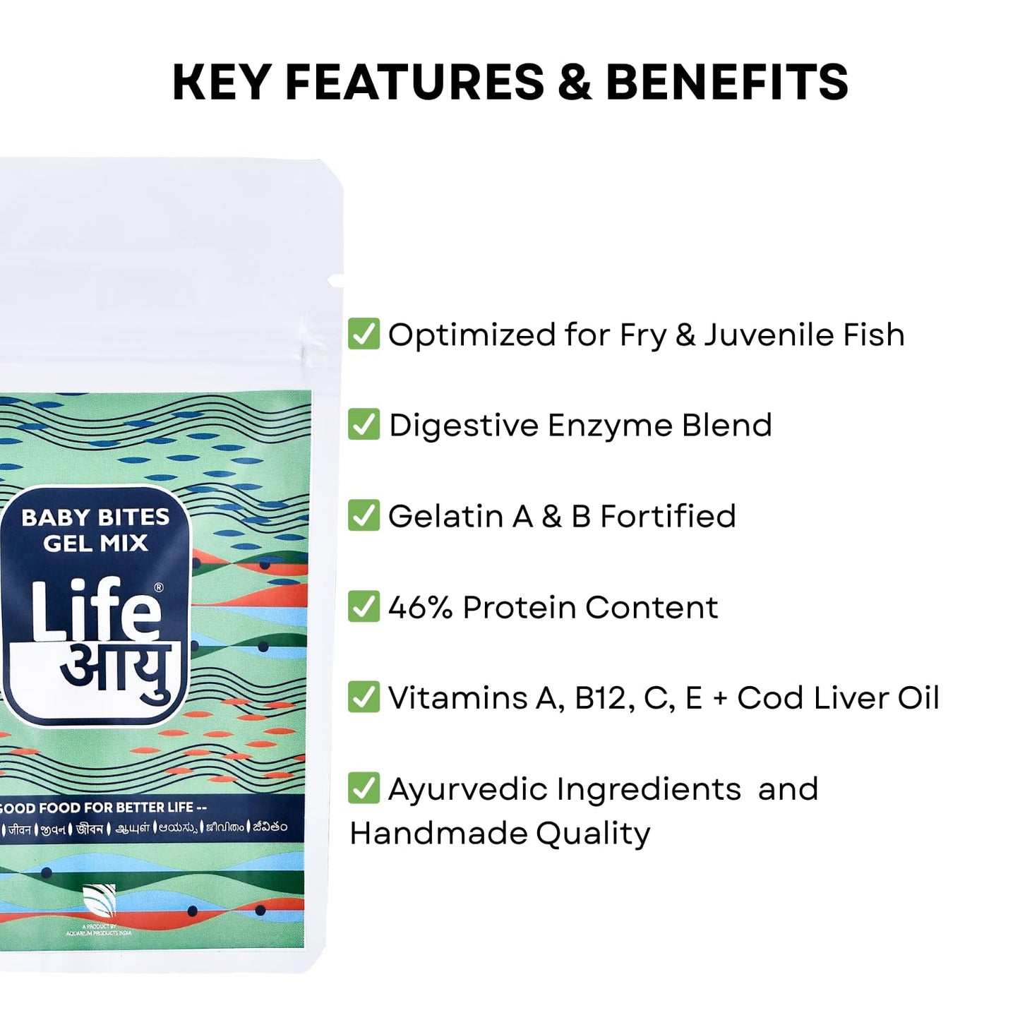 Life AAYU Baby Bites Gel Mix Fish Food | High-Protein Gel Food for Baby Fish Growth & Immunity | with Digestive Enzymes (15 GMS)