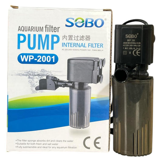 S0B0 WP-2001 Internal Filter for Aquarium Fish Tank | Completely Submersible | Absorbs Dirt & Cleans Water | for Fresh and Marine Water Tank | Power: 15W | F.Max: 880L/H | Original from Tunai Store