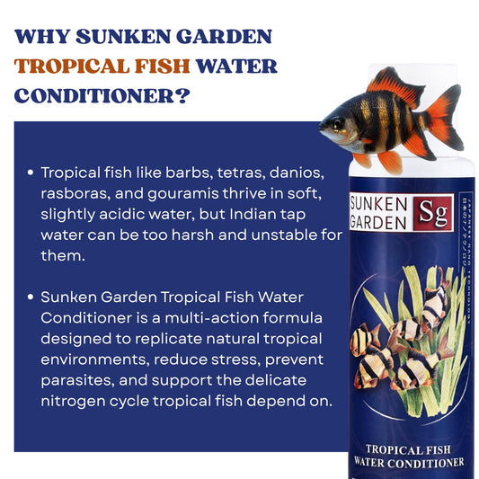 Sunken Garden Tropical Fish Water Conditioner | Advanced Water Care for Vibrant Tropical Fish | pH Balance + Parasite Control + Bio Health (100 ml)