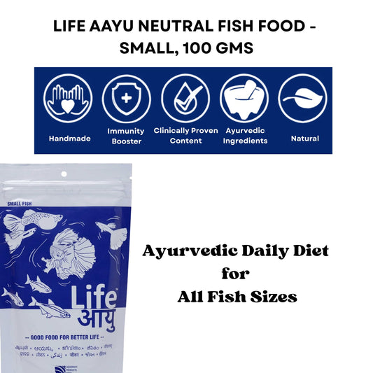 Life AAYU Neutral Fish Food | Ayurvedic Daily Diet for All Fish Sizes | Fresh from 7pets Store (Small, 100gms)