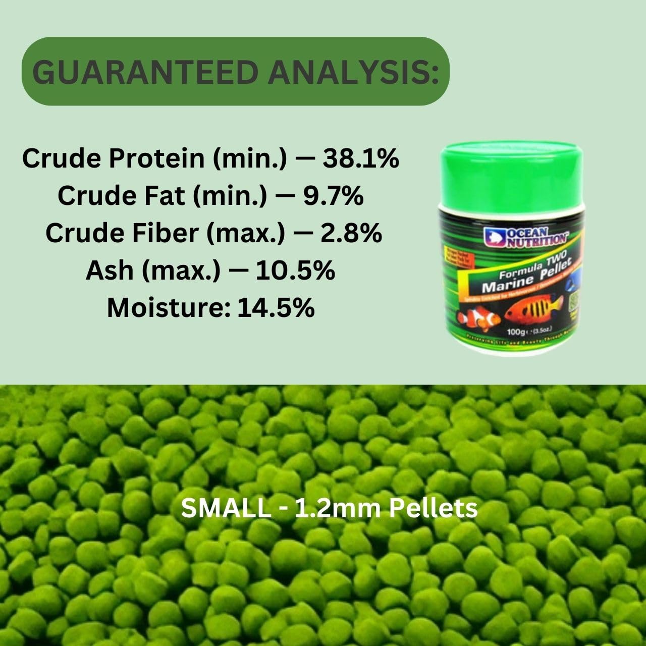 ON+ Formula Two Marine Pellets Fish Food (Original from Tunai Store) | Spirulina Enriched for Herbivorous/Omnivorous Marine Tropical Fish (100gm, Medium Pellets)
