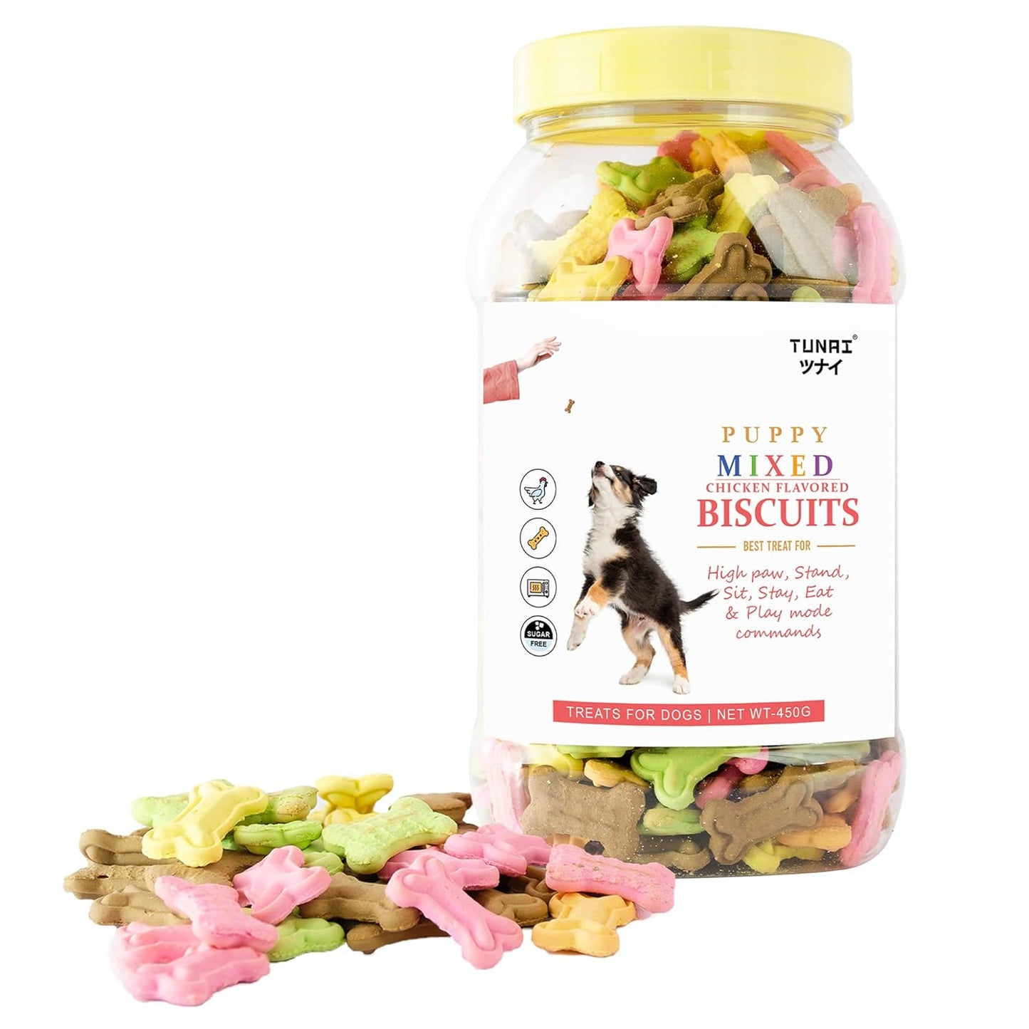 Tunai Mixed Crunchy Soft Real Chicken Puppy Dog Biscuits |450g| Dog Treat for Training | Dog Food for Effective for Healthy Lustrous Skin Coat and Maintain Dental Health