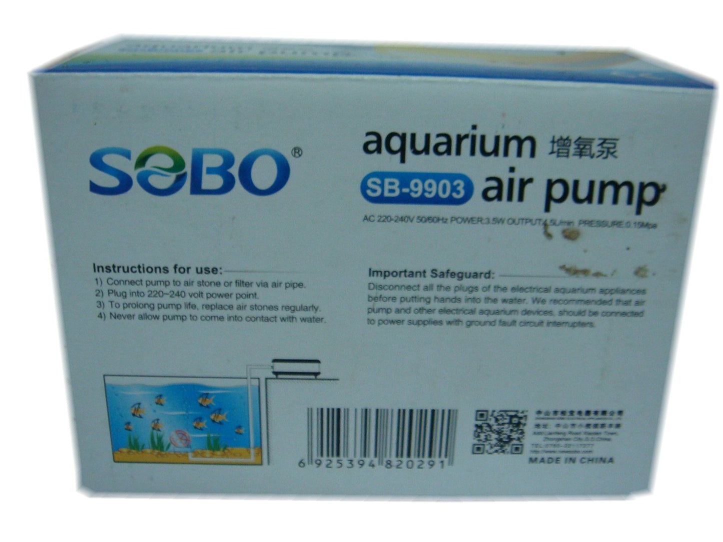 Happie Shop Sobo Aquarium Air Pump SB-9903 Single Nozzle with 2 Speed Control and Low Noise