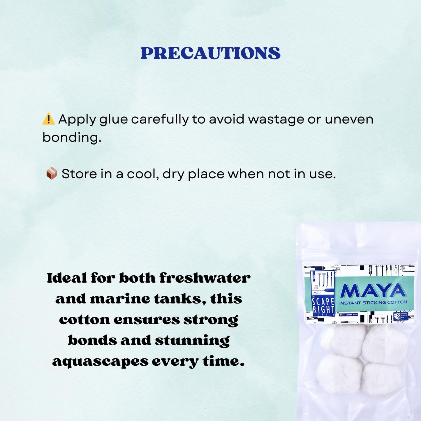 The Scape Right Series Maya Instant Sticking Cotton | for Aquarium Hardscaping | Premium Solution for Aquarium Enthusiasts (6 Cotton Balls)