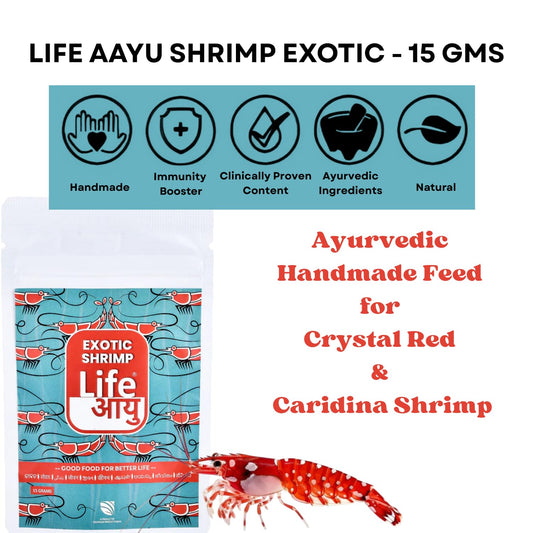 Life AAYU Shrimp Exotic Food | Ayurvedic Handmade Feed for Crystal Red & Caridina Shrimp | Boosts Breeding, Molting & Immunity | (15 GMS, Exotic)