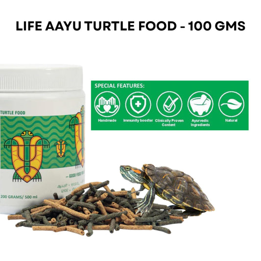 Life AAYU Adult Turtle Food | Ayurvedic Diet for Strong Shell, Gut Health & Digestion | Spirulina & Calcium Enriched | (100 GMS)