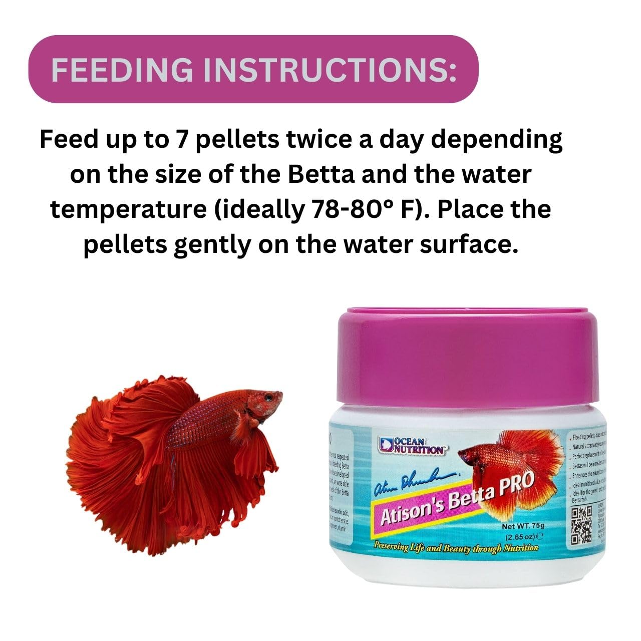 ON+ Atison's Betta PRO Fish Food (Original from Tunai Store) | Ideal Pellet for All Bettas Growing and Conditioning (75gms, Floating Pellets)