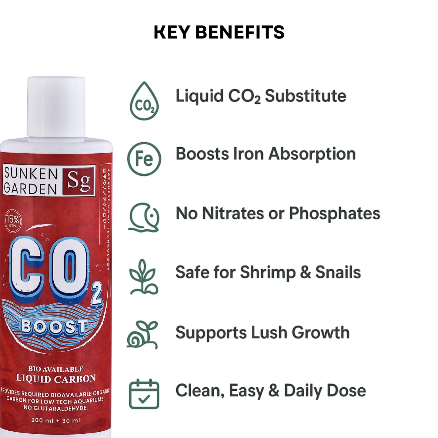 Sunken Garden Liquid CO2 Boost | Organic Carbon Source for Aquatic Plants | Algae-Free Growth | Shrimp Safe (200 ml + 30 ml)