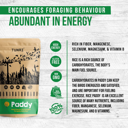 TUNAI Paddy Whole Grain Bird Feed |450G|Bird Food For Parakeets, Parrotlets, Conures, Eclectus, Senegals, Parrots, Cockatiels, Parrots, All Life Stages, Seeds