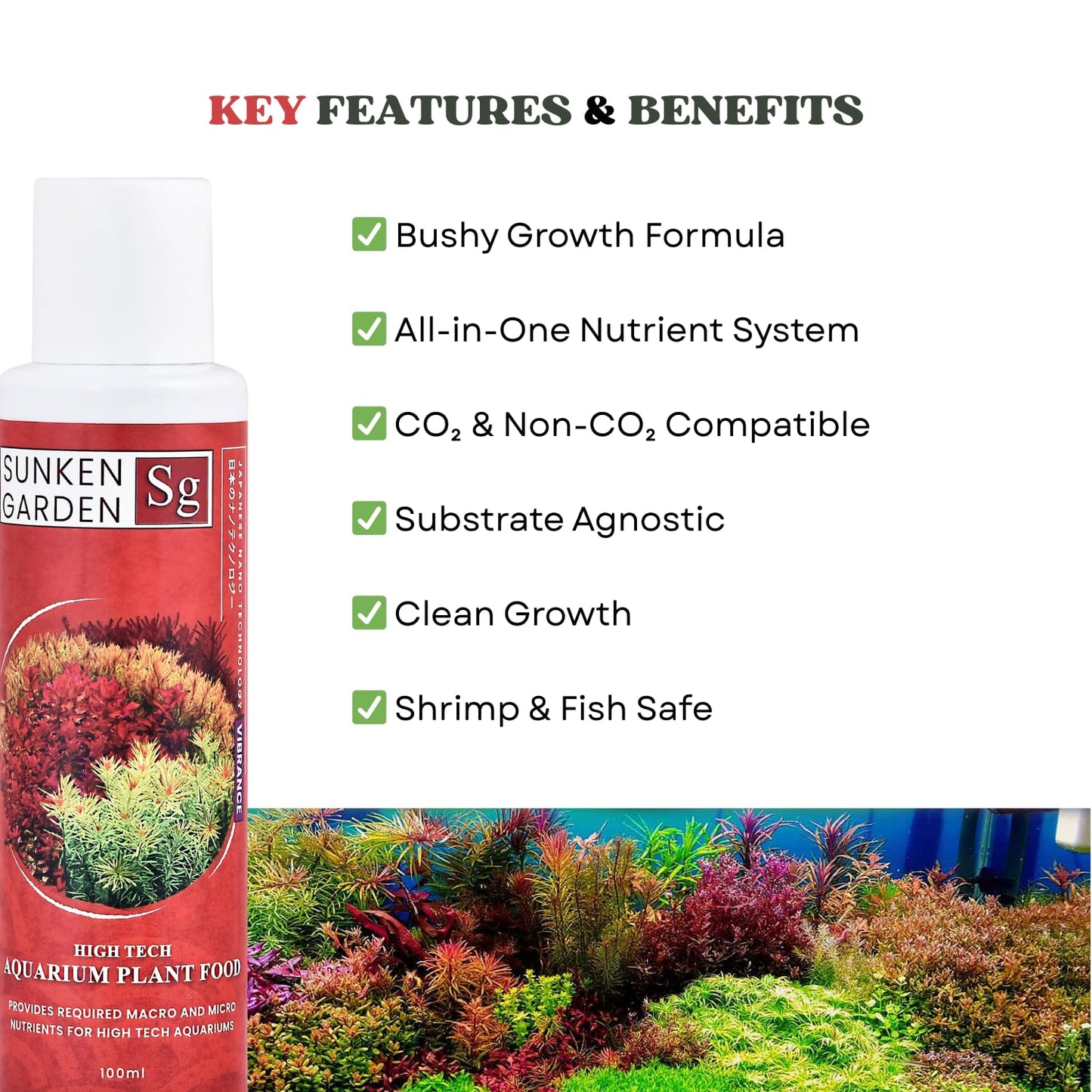 Sunken Garden Vibrance - Dutch-Style Aquarium Fertilizer | All-in-One Formula for Bushy Plant Growth | CO₂ & Non-CO₂ Compatible (100 ml)