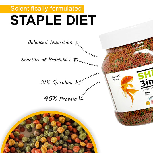 Tunai 3in1 Shipp (Spirulina, Hi-Protein and Probiotics) Fish Food for All Small to Medium Tropical Fishes| Fish Feed for Growth, Color and Strength (100g - Shipp Formula)