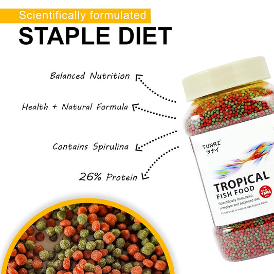 TUNAI Fish Food | 100g | with 26% Protein, 1.2 MM Pellets Aquarium Fish Food for All Adult Aged Small & Medium Tropical Fishes