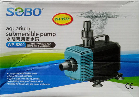 SOBO Submersible Power Head - WP-5200-75W - F.Max 3500 L/H - - Water Lifting Pump - Pond and Fountain and Sump Filter Systems