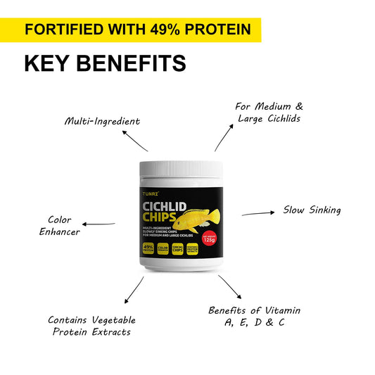 Tunai Multi-Ingredient Sinking Chips food for Cichlids - 49% Protein (Specially Formulated Fish Food for All Carnivores Fish Types)