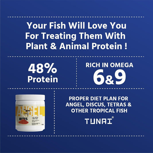 Tunai Angel Tetra Bites Fish Food - 48% Protein Granules (Ideal for Angelfish, Tetras & Discus)