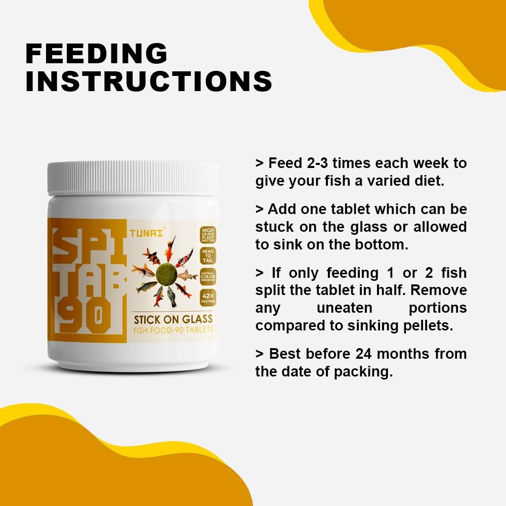 Tunai SPITAB Stick-On Glass Fish Food - 42% Protein - 90 Tablets ( Supports Fish Growth, Boosts Immunity and Enhances Vibrant Coloration)