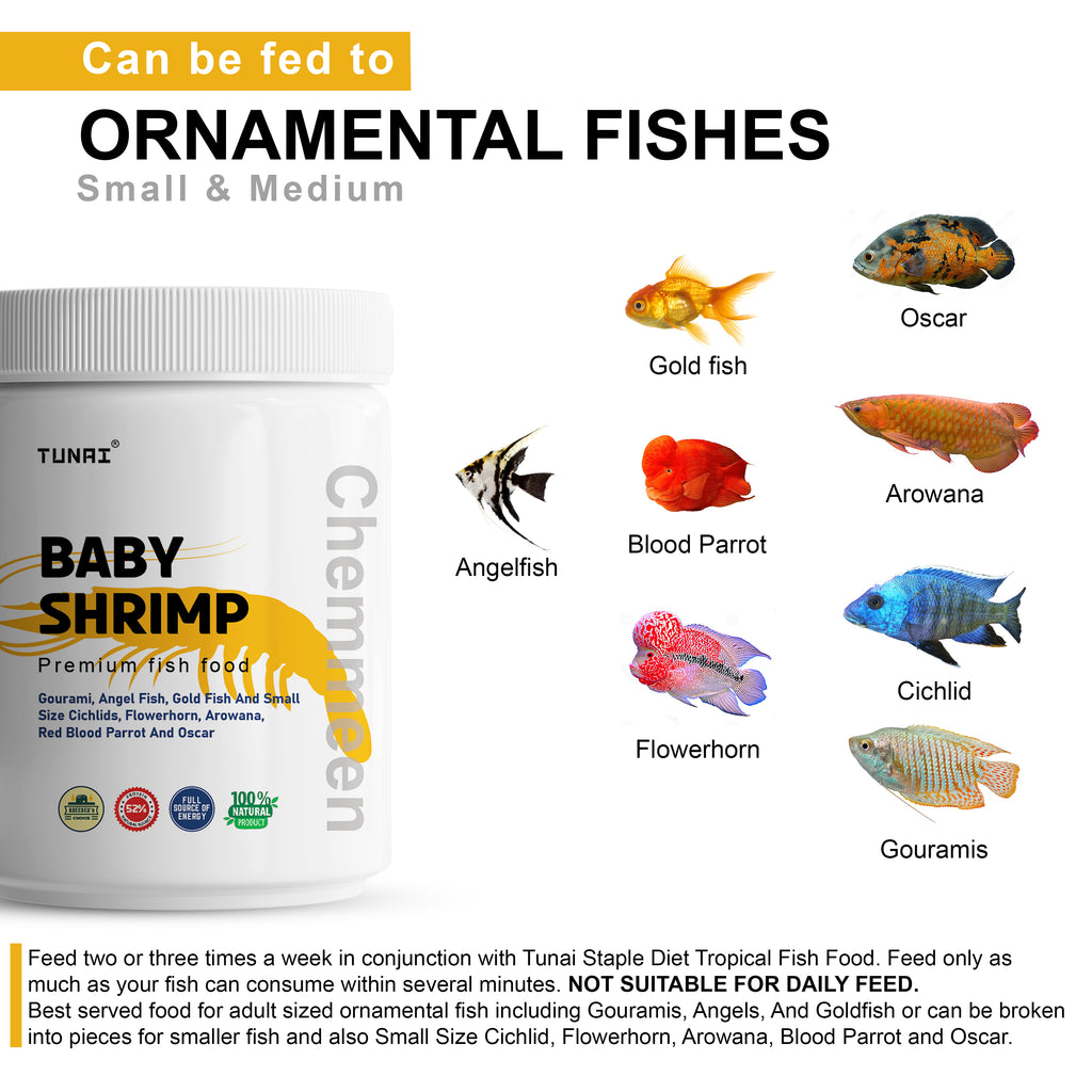 Tunai Chemmeen Pink Baby Whole Sun Dried premium Shrimp Fish Food 50g Fortified With Full Source Of 52% Protein From Head To Tail