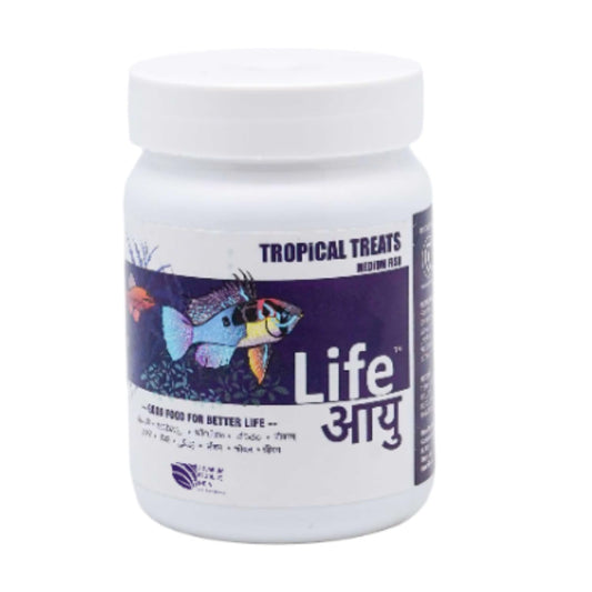 Life AAYU Tropical Treats Fish Food | Ayurvedic Immunity Boost with Spirulina, Moringa, Garlic & Color Enhancers | for All Tropical Fishes | (Medium, 70gms)