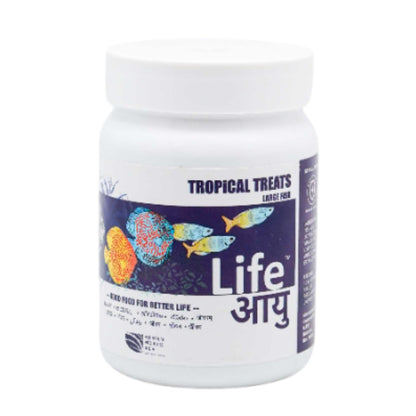 Life AAYU Tropical Treats Fish Food | Ayurvedic Immunity Boost with Spirulina, Moringa, Garlic & Color Enhancers | for All Tropical Fishes | (Large, 70gms)