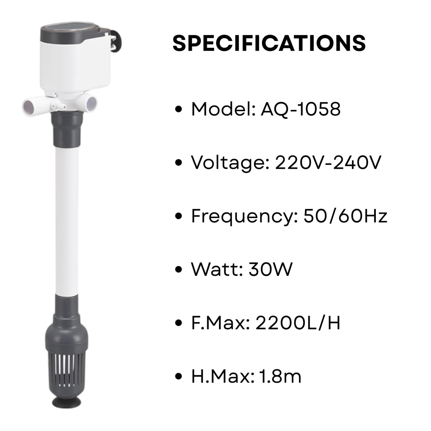S0B0 AQ-1058 Power Head for Aquarium FIsh Tank | Powerful Water Circulation for Strong and Consistent Flow | Ideal for Marine and Fresh Water | Power: 30W | F.Max: 2200L/H | Original from Tunai Store